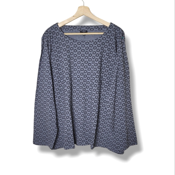 Talbots NWT Plus 3X Gray Black Velvet Flocked Top | Cotton Long Sleeve - Picture 1 of 7
